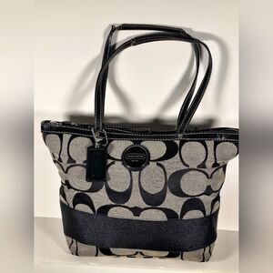 Y2K Coach Black and Gray Signature Tote Bag
